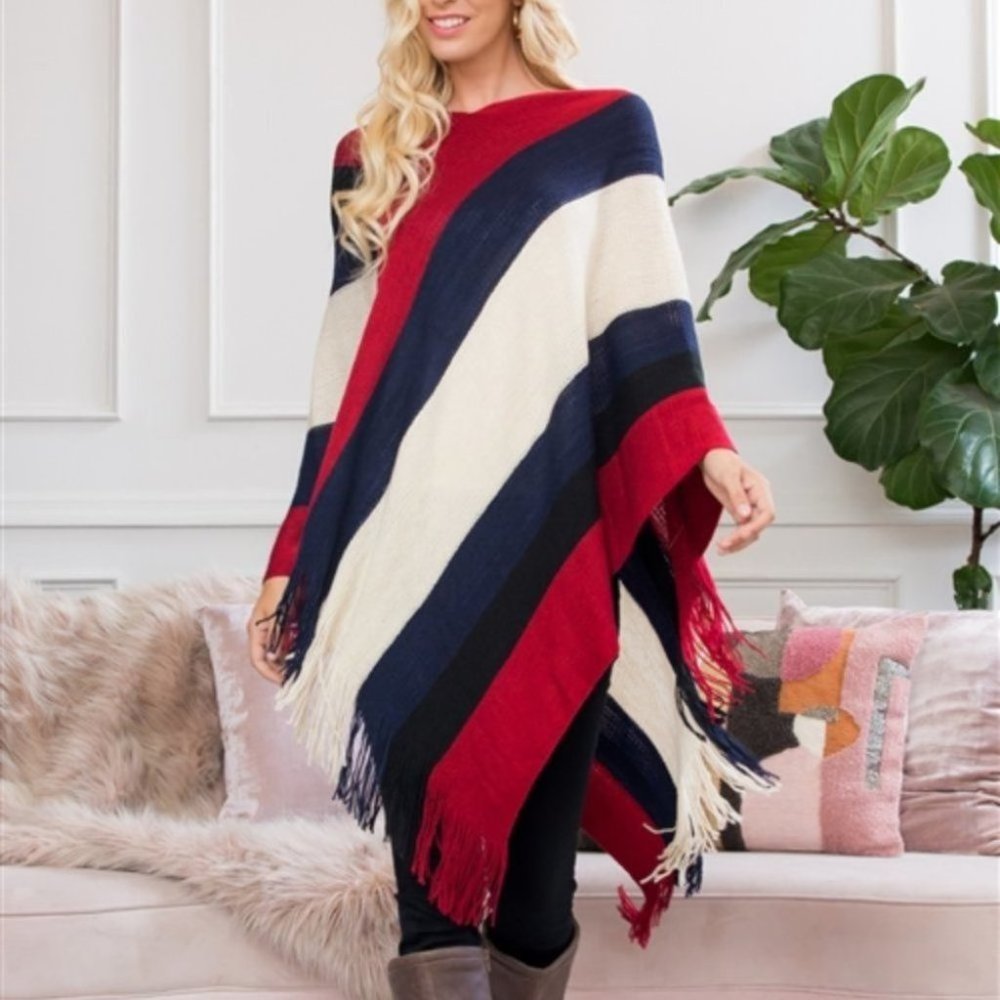 CLASSIC STRIPED PONCHO/ WRAP / SHAWL - Picture 8 of 10